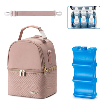 Breastmilk Cooler Bag with Ice Pack Fits 6 Baby Bottles up to 9 Ounce, Breast Milk Pump Cooler Bag with Shoulder Strap for Nursing Mom Daycare, Work, Travel- Black