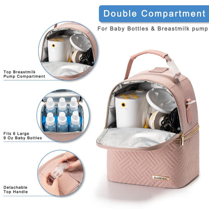 Breastmilk Cooler Bag with Ice Pack Fits 6 Baby Bottles up to 9 Ounce, Breast Milk Pump Cooler Bag with Shoulder Strap for Nursing Mom Daycare, Work, Travel- Black