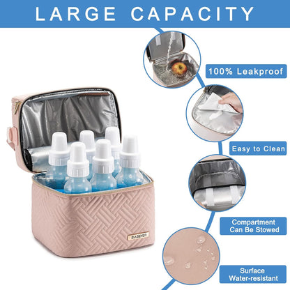 Breastmilk Cooler Bag with Ice Pack Fits 6 Baby Bottles up to 9 Ounce, Breast Milk Pump Cooler Bag with Shoulder Strap for Nursing Mom Daycare, Work, Travel- Black