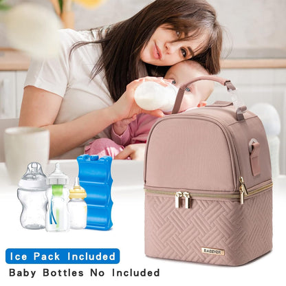 Breastmilk Cooler Bag with Ice Pack Fits 6 Baby Bottles up to 9 Ounce, Breast Milk Pump Cooler Bag with Shoulder Strap for Nursing Mom Daycare, Work, Travel- Black
