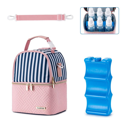 Breastmilk Cooler Bag with Ice Pack Fits 6 Baby Bottles up to 9 Ounce, Breast Milk Pump Cooler Bag with Shoulder Strap for Nursing Mom Daycare, Work, Travel- Black