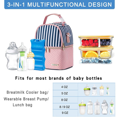 Breastmilk Cooler Bag with Ice Pack Fits 6 Baby Bottles up to 9 Ounce, Breast Milk Pump Cooler Bag with Shoulder Strap for Nursing Mom Daycare, Work, Travel- Black