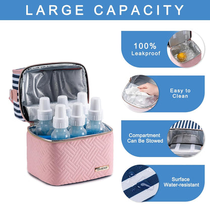 Breastmilk Cooler Bag with Ice Pack Fits 6 Baby Bottles up to 9 Ounce, Breast Milk Pump Cooler Bag with Shoulder Strap for Nursing Mom Daycare, Work, Travel- Black