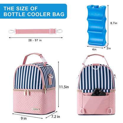 Breastmilk Cooler Bag with Ice Pack Fits 6 Baby Bottles up to 9 Ounce, Breast Milk Pump Cooler Bag with Shoulder Strap for Nursing Mom Daycare, Work, Travel- Black