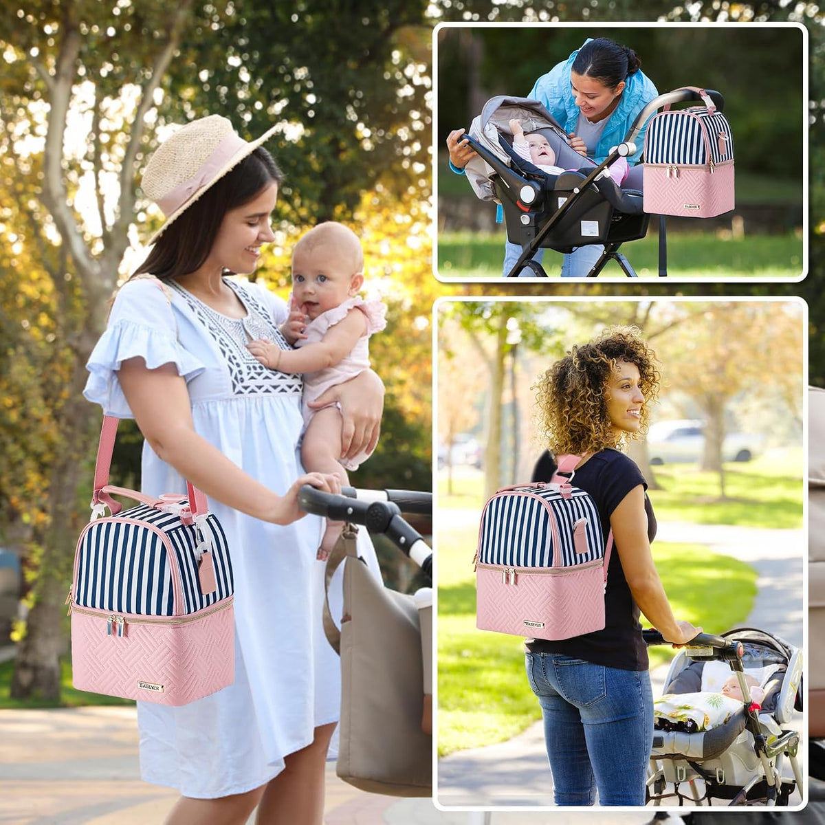 Breastmilk Cooler Bag with Ice Pack Fits 6 Baby Bottles up to 9 Ounce, Breast Milk Pump Cooler Bag with Shoulder Strap for Nursing Mom Daycare, Work, Travel- Black