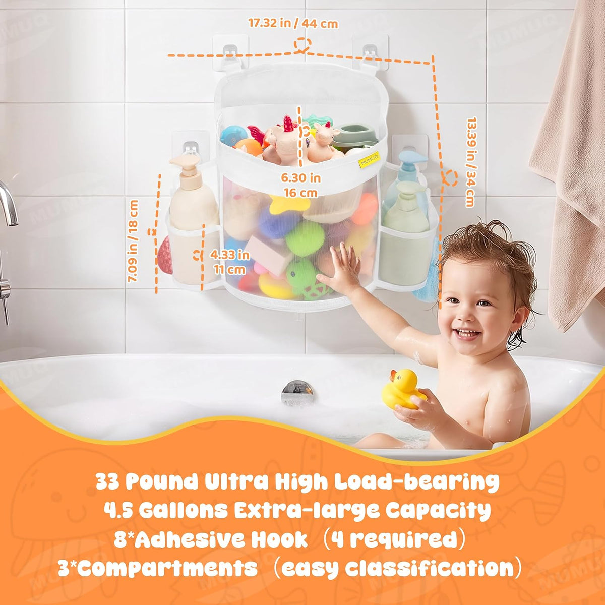 3 Compartments Bath Toy Storage Corner Bath Toy Holder for Bathtub