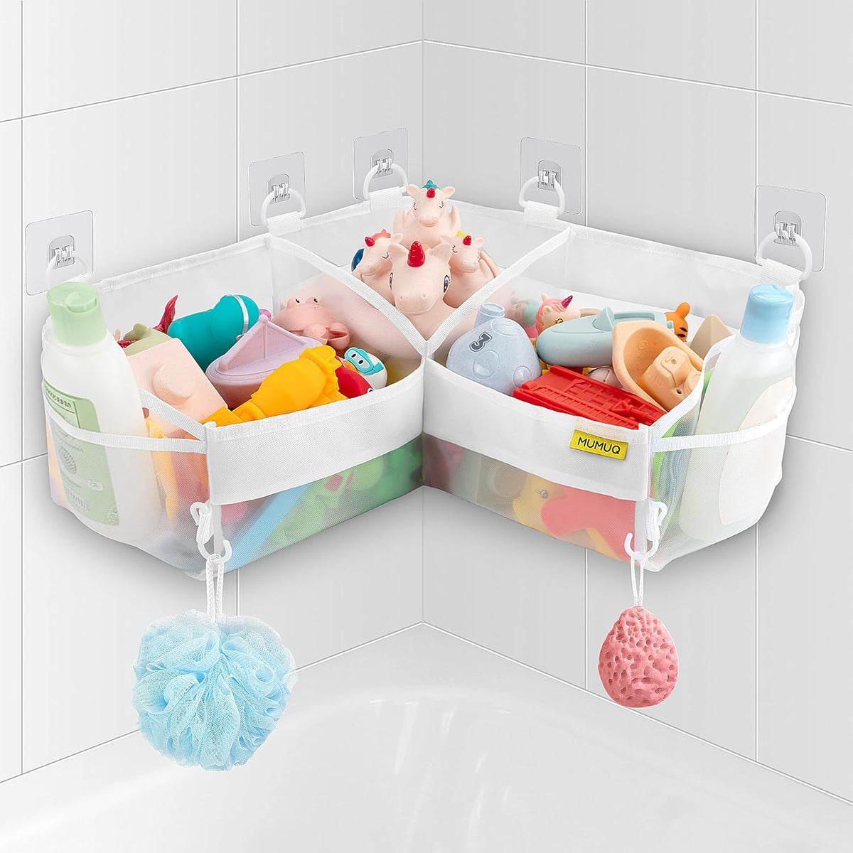 3 Compartments Bath Toy Storage Corner Bath Toy Holder for Bathtub