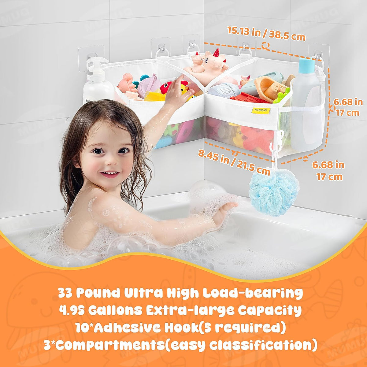3 Compartments Bath Toy Storage Corner Bath Toy Holder for Bathtub