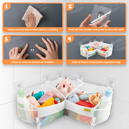 3 Compartments Bath Toy Storage Corner Bath Toy Holder for Bathtub