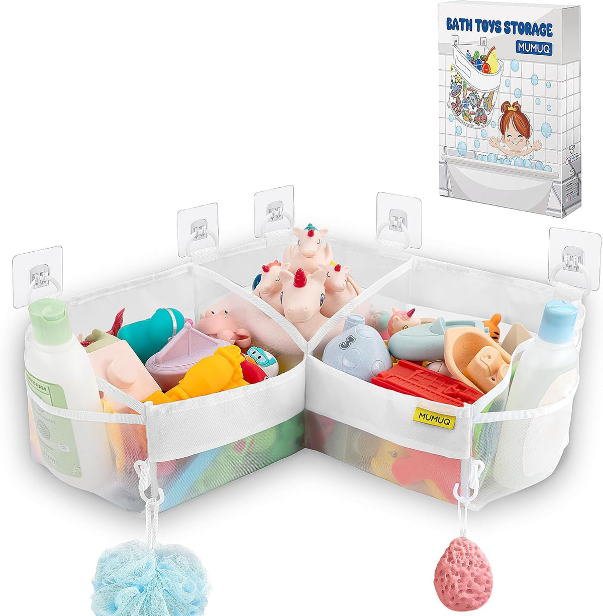 3 Compartments Bath Toy Storage Corner Bath Toy Holder for Bathtub