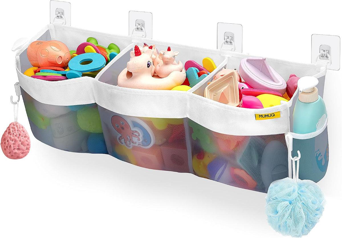 3 Compartments Bath Toy Storage Corner Bath Toy Holder for Bathtub
