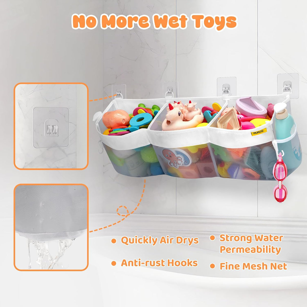 3 Compartments Bath Toy Storage Corner Bath Toy Holder for Bathtub