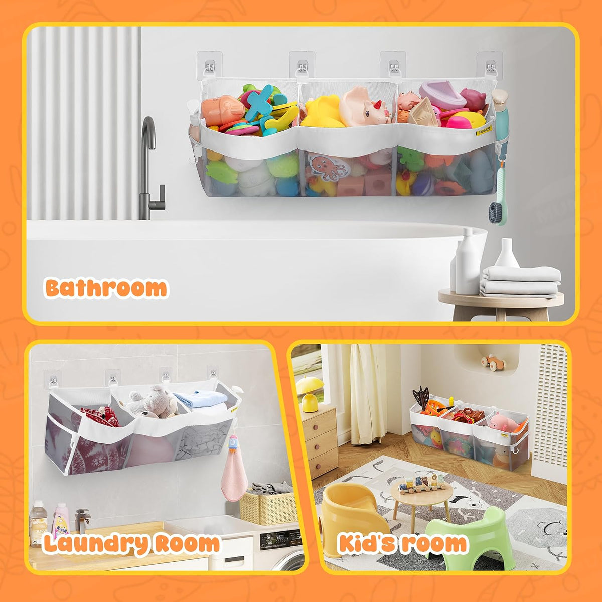 3 Compartments Bath Toy Storage Corner Bath Toy Holder for Bathtub