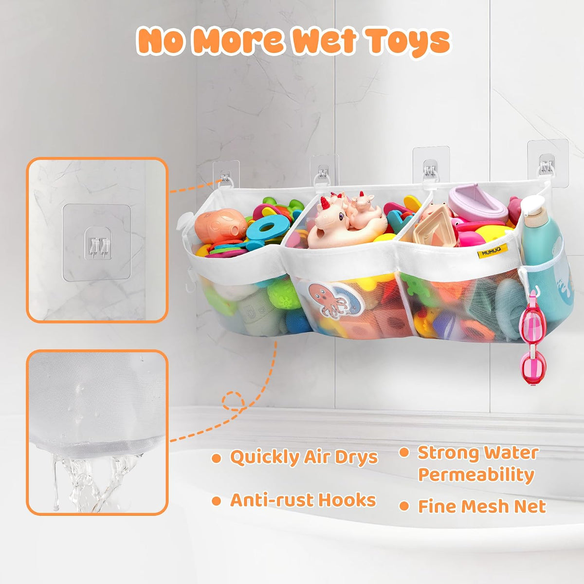 3 Compartments Bath Toy Storage Corner Bath Toy Holder for Bathtub