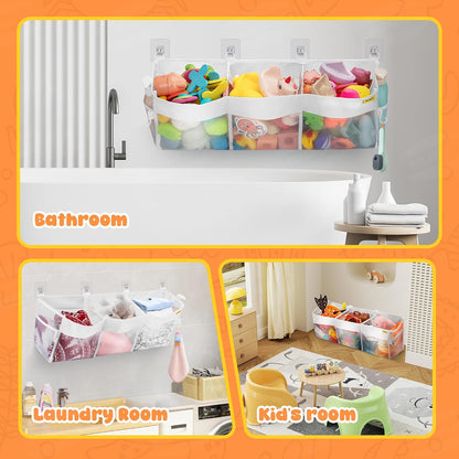 3 Compartments Bath Toy Storage Corner Bath Toy Holder for Bathtub