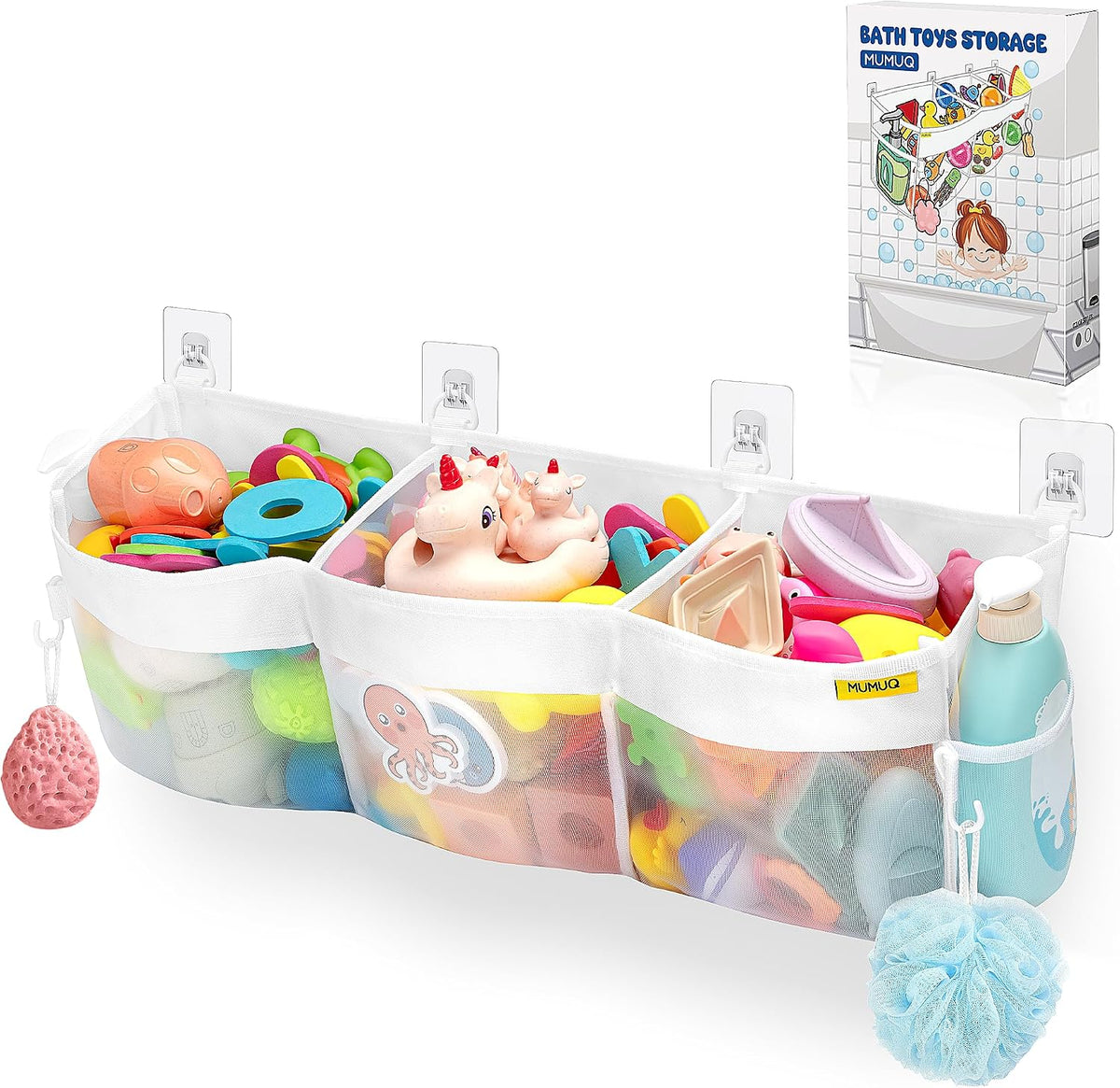 3 Compartments Bath Toy Storage Corner Bath Toy Holder for Bathtub