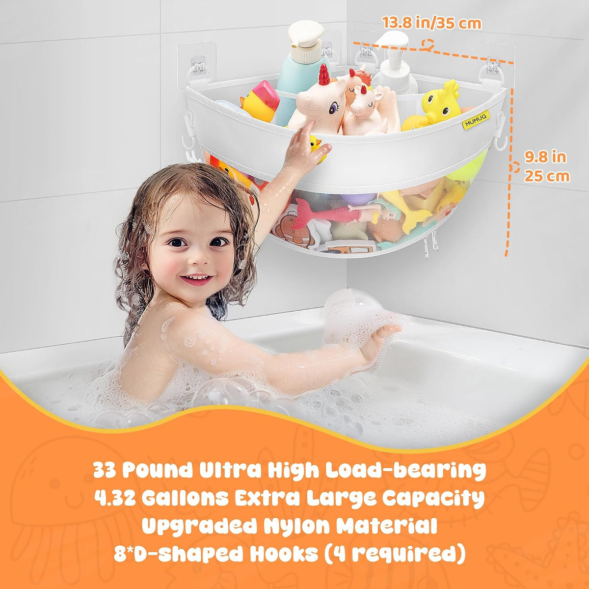 3 Compartments Bath Toy Storage Corner Bath Toy Holder for Bathtub