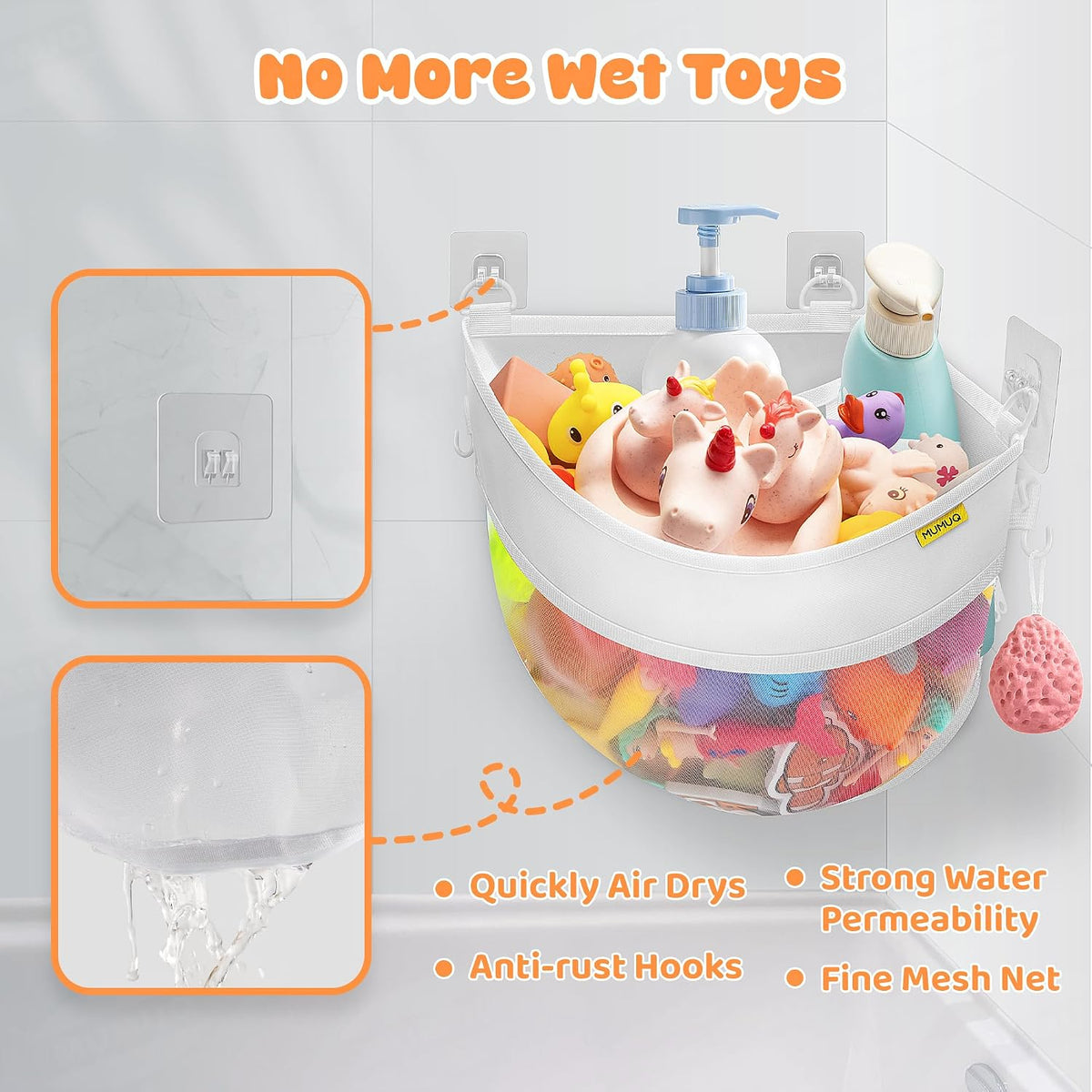 3 Compartments Bath Toy Storage Corner Bath Toy Holder for Bathtub