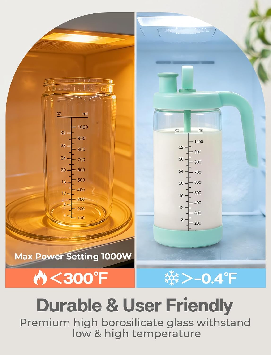 32oz Glass Formula Mixing Pitcher, Borosilicate Breastmilk Mixer, BPA-Free