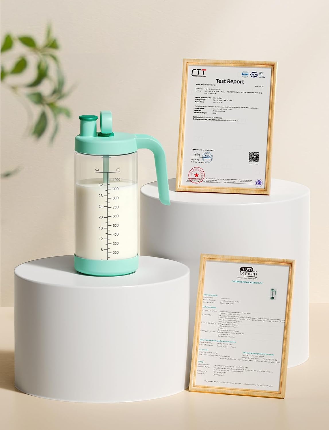 32oz Glass Formula Mixing Pitcher, Borosilicate Breastmilk Mixer, BPA-Free