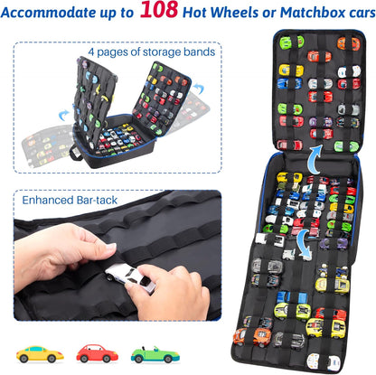 Toy Car Storage Backpack, Diecast Organizer 108 Slots (Black)
