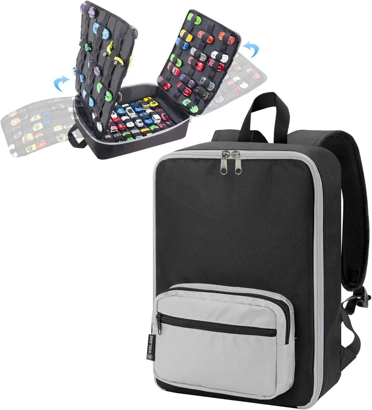 Toy Car Storage Backpack, Diecast Organizer 108 Slots (Black)