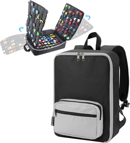 Toy Car Storage Backpack, Diecast Organizer 108 Slots (Black)