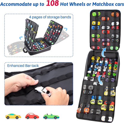 Toy Car Storage Backpack, Diecast Organizer 108 Slots (Black)