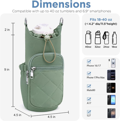 Crossbody Water Bottle Bag for Women,Lightweiht & Hands-Free Blue | Fits 16-40oz Bottles with Phone Pocket(6.9"), 5 RFID Slots,Insulated & Waterproof Nylon, Hands-free Travel & Outdoor