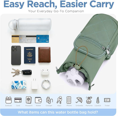 Crossbody Water Bottle Bag for Women,Lightweiht & Hands-Free Blue | Fits 16-40oz Bottles with Phone Pocket(6.9"), 5 RFID Slots,Insulated & Waterproof Nylon, Hands-free Travel & Outdoor
