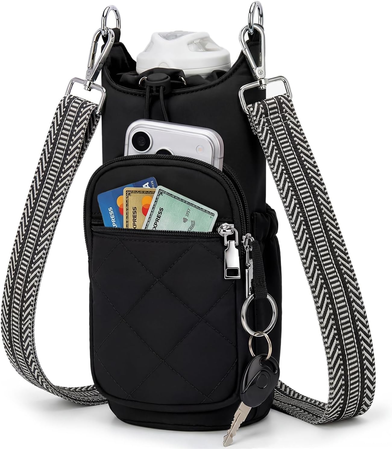 Crossbody Water Bottle Bag for Women,Lightweiht & Hands-Free Blue | Fits 16-40oz Bottles with Phone Pocket(6.9"), 5 RFID Slots,Insulated & Waterproof Nylon, Hands-free Travel & Outdoor