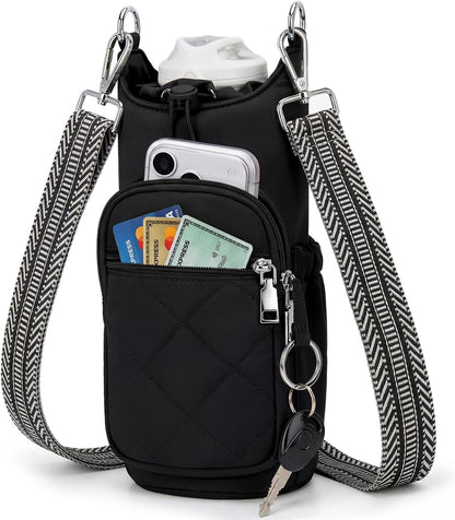 Crossbody Water Bottle Bag for Women,Lightweiht & Hands-Free Blue | Fits 16-40oz Bottles with Phone Pocket(6.9"), 5 RFID Slots,Insulated & Waterproof Nylon, Hands-free Travel & Outdoor