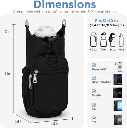 Crossbody Water Bottle Bag for Women,Lightweiht & Hands-Free Blue | Fits 16-40oz Bottles with Phone Pocket(6.9"), 5 RFID Slots,Insulated & Waterproof Nylon, Hands-free Travel & Outdoor