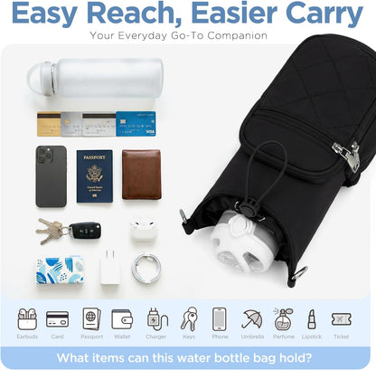 Crossbody Water Bottle Bag for Women,Lightweiht & Hands-Free Blue | Fits 16-40oz Bottles with Phone Pocket(6.9"), 5 RFID Slots,Insulated & Waterproof Nylon, Hands-free Travel & Outdoor