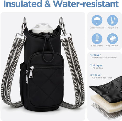 Crossbody Water Bottle Bag for Women,Lightweiht & Hands-Free Blue | Fits 16-40oz Bottles with Phone Pocket(6.9"), 5 RFID Slots,Insulated & Waterproof Nylon, Hands-free Travel & Outdoor