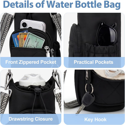 Crossbody Water Bottle Bag for Women,Lightweiht & Hands-Free Blue | Fits 16-40oz Bottles with Phone Pocket(6.9"), 5 RFID Slots,Insulated & Waterproof Nylon, Hands-free Travel & Outdoor