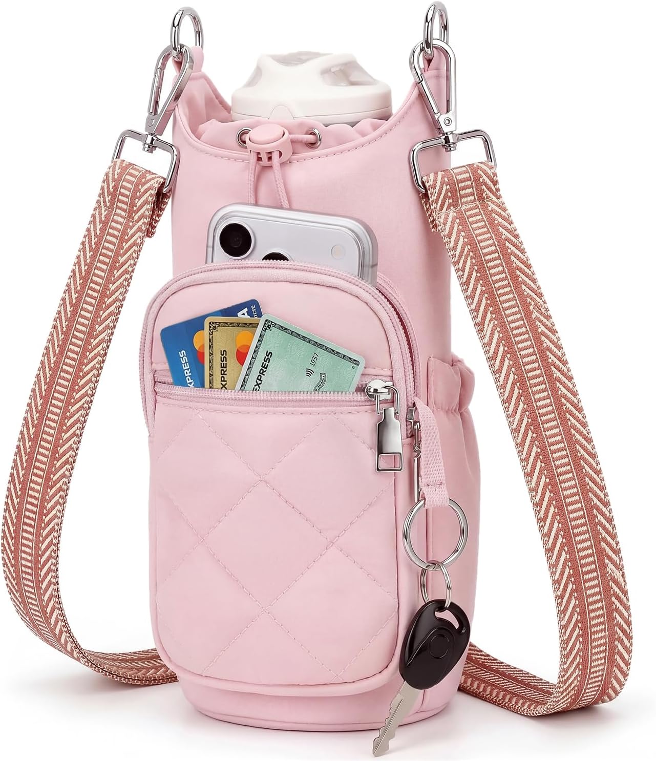 Crossbody Water Bottle Bag for Women,Lightweiht & Hands-Free Blue | Fits 16-40oz Bottles with Phone Pocket(6.9"), 5 RFID Slots,Insulated & Waterproof Nylon, Hands-free Travel & Outdoor