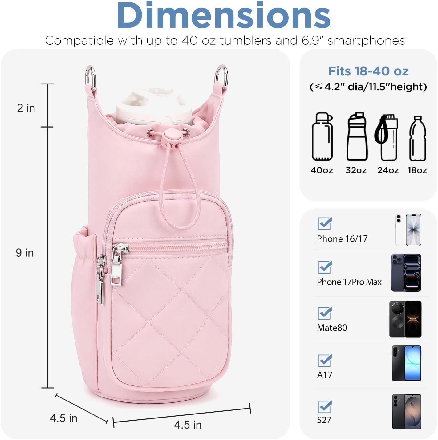 Crossbody Water Bottle Bag for Women,Lightweiht & Hands-Free Blue | Fits 16-40oz Bottles with Phone Pocket(6.9"), 5 RFID Slots,Insulated & Waterproof Nylon, Hands-free Travel & Outdoor