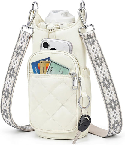 Crossbody Water Bottle Bag for Women,Lightweiht & Hands-Free Blue | Fits 16-40oz Bottles with Phone Pocket(6.9"), 5 RFID Slots,Insulated & Waterproof Nylon, Hands-free Travel & Outdoor