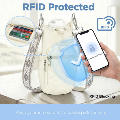 Crossbody Water Bottle Bag for Women,Lightweiht & Hands-Free Blue | Fits 16-40oz Bottles with Phone Pocket(6.9"), 5 RFID Slots,Insulated & Waterproof Nylon, Hands-free Travel & Outdoor