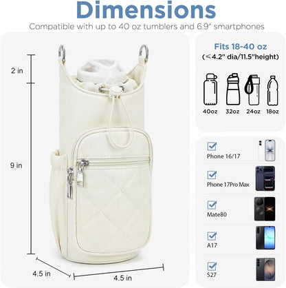 Crossbody Water Bottle Bag for Women,Lightweiht & Hands-Free Blue | Fits 16-40oz Bottles with Phone Pocket(6.9"), 5 RFID Slots,Insulated & Waterproof Nylon, Hands-free Travel & Outdoor