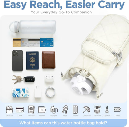Crossbody Water Bottle Bag for Women,Lightweiht & Hands-Free Blue | Fits 16-40oz Bottles with Phone Pocket(6.9"), 5 RFID Slots,Insulated & Waterproof Nylon, Hands-free Travel & Outdoor