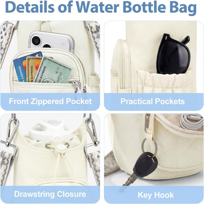 Crossbody Water Bottle Bag for Women,Lightweiht & Hands-Free Blue | Fits 16-40oz Bottles with Phone Pocket(6.9"), 5 RFID Slots,Insulated & Waterproof Nylon, Hands-free Travel & Outdoor