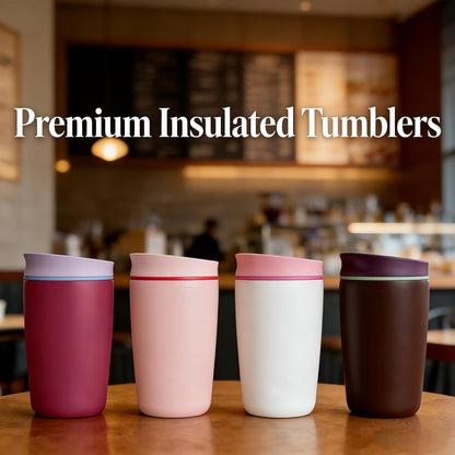 SmoothSip 12 oz Insulated Stainless Steel Coffee Tumbler with Slider Lid, Travel Mug for Hot and Iced Beverages, Black with Brown Lid