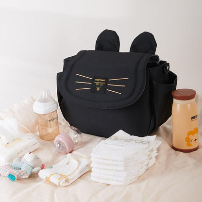 Universal Stroller Organizer Bag with 2 Cup Holders, Cute Kitty Baby Stroller Caddy, Waterproof Storage Organizer with Adjustable Straps, Fits Most Strollers, Prams & Pushchairs