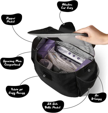 Universal Stroller Organizer Bag with 2 Cup Holders, Cute Kitty Baby Stroller Caddy, Waterproof Storage Organizer with Adjustable Straps, Fits Most Strollers, Prams & Pushchairs