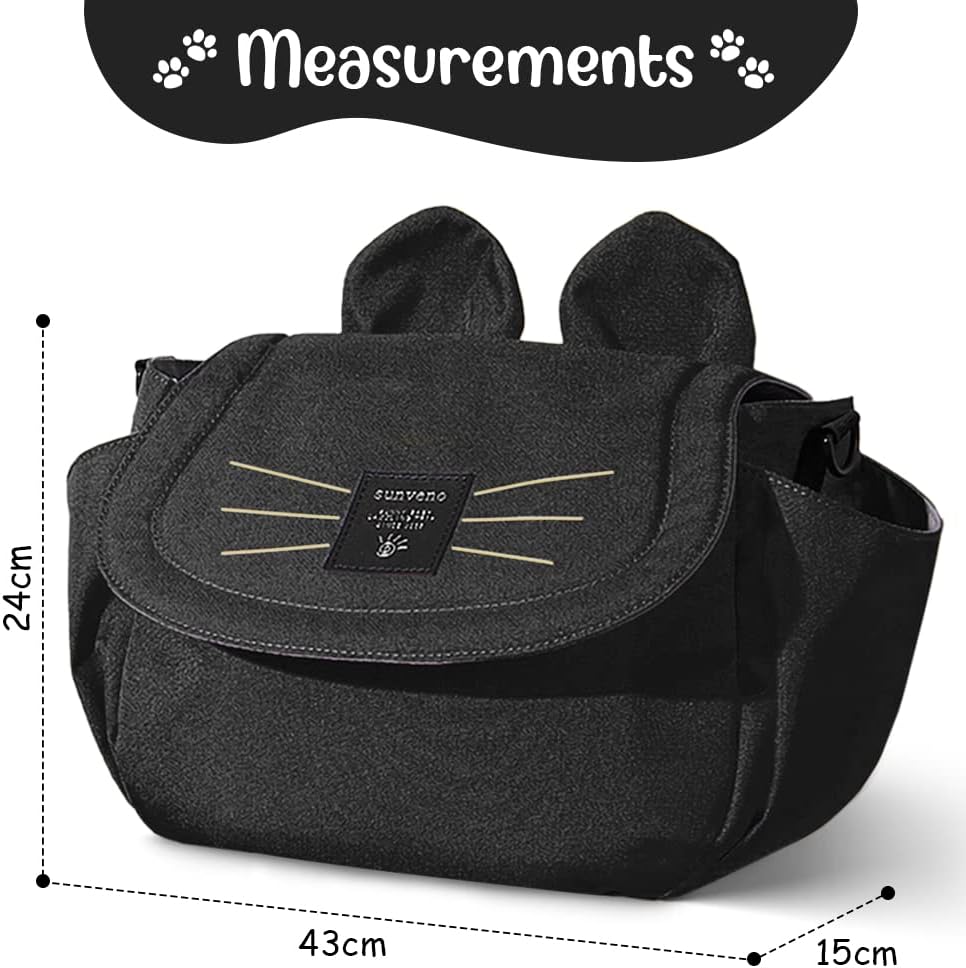 Universal Stroller Organizer Bag with 2 Cup Holders, Cute Kitty Baby Stroller Caddy, Waterproof Storage Organizer with Adjustable Straps, Fits Most Strollers, Prams & Pushchairs