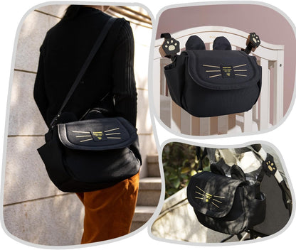 Universal Stroller Organizer Bag with 2 Cup Holders, Cute Kitty Baby Stroller Caddy, Waterproof Storage Organizer with Adjustable Straps, Fits Most Strollers, Prams & Pushchairs