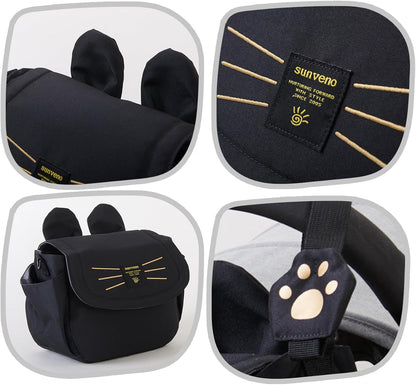 Universal Stroller Organizer Bag with 2 Cup Holders, Cute Kitty Baby Stroller Caddy, Waterproof Storage Organizer with Adjustable Straps, Fits Most Strollers, Prams & Pushchairs
