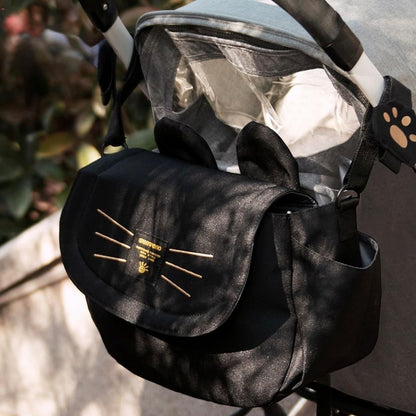 Universal Stroller Organizer Bag with 2 Cup Holders, Cute Kitty Baby Stroller Caddy, Waterproof Storage Organizer with Adjustable Straps, Fits Most Strollers, Prams & Pushchairs